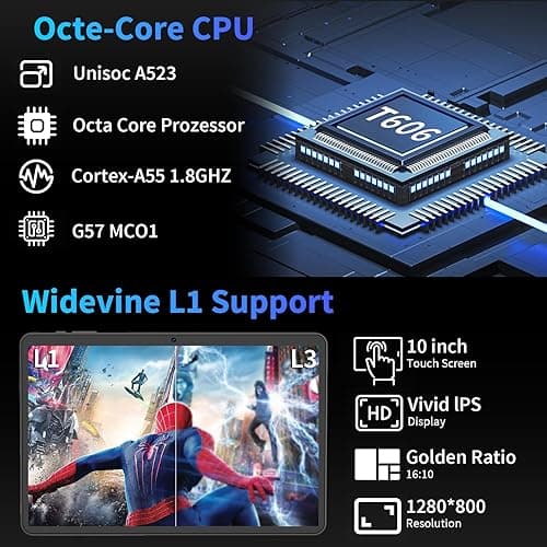 YLEEBG Android 15 Tablet with Keyboard, 26GB+256GB(2TB Expand), 10.1 Inch Tablet 8000 mAh Battery, BT 5.0, 5G WiFi, Widevine L1, Dual Camera, 2 in 1 Tab with Mouse, Case, Stylus（Silver Case） thumbnail 5