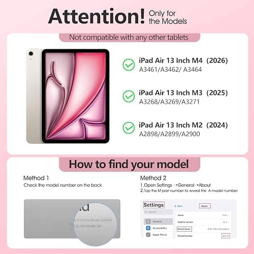 Mastten for iPad Air 13 Inch Case M4/M3/M2(2026/2025/2024), Pink | Slim Trifold Stand Protective Cover with Translucent Hard Back for iPad Air 13 Case, Support Touch ID, Auto Wake/Sleep thumbnail 2