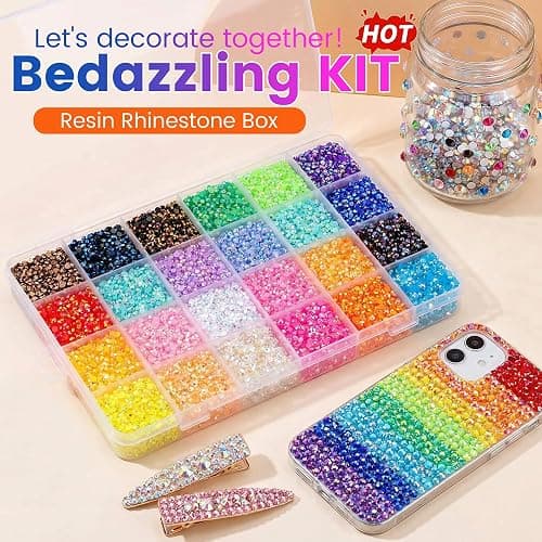 Bedazzler Kit with Rhinestones, DIY Resin Rhinestone Kit for Bedazzling, Multicolor 3mm Flatback Gems with 3Pcs B7000 Jewelry Glue for Diamond Art, Bedazzled Nail Art Crafting Makeup (30000) thumbnail 3