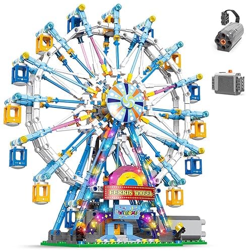 NEWRICE Rotating Ferris Wheel Building Blocks Kit,with Lights Amusement Park Building Construction Toys Set for 6+ Year Boys.Girls.Adult(870 Pieces) - Image 1