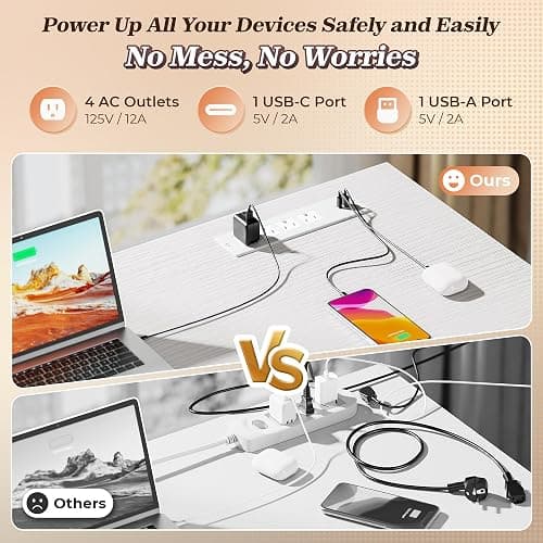 PRAISUN 61" L Shaped Desk with Power Outlets and USB-C Port, Reversible Computer Corner Office Desk with 4 Fabric Drawers and 2 Height-Adjustable Shelves, Large for Gaming Writing Work Study, White thumbnail 4