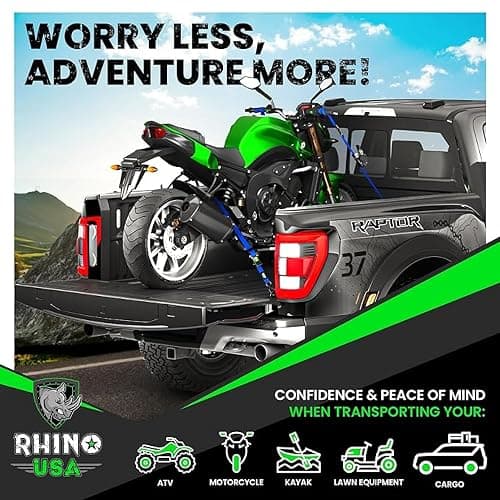 Rhino USA Retractable Ratchet Straps (2-Pack) - 1 Inch x 10 Feet (1,209lb Break Strength) - Auto Self Retracting Tie Down Straps for Truck, Cargo Trailer, Motorcycle, ATV, UTV - Blue thumbnail 7