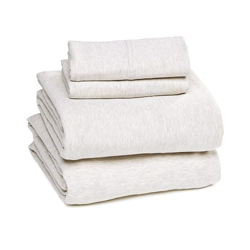 Amazon Basics 4 Piece Bed Sheets Set, 100% Cotton Jersey, Includes Super Soft, Flat and Fitted Sheets, Pillowcase, Full, Oatmeal, Solid thumbnail 2