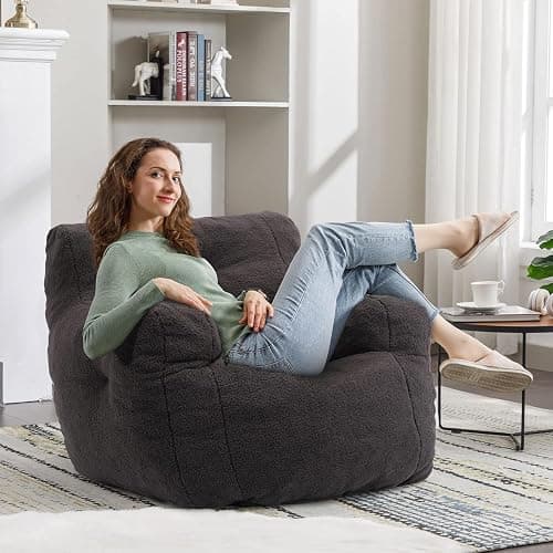 Recaceik Bean Bag Chairs, Tufted Soft Stuffed Bean Bag Chair with Filler, Fluffy Lazy Sofa, Imperial Lounger Giant Bean Bag Chair for Bedroom, Living Room, Dark Black thumbnail 8
