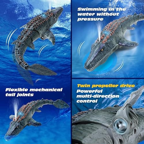 fromeasy Remote Control Dinosaur Toys for Kids 3 4 5 6 7, Mosasaurus Diving Toys RC Boat with Light and Spray Water for Swimming Pool Lake Bathroom Ocean Protector Bath Toys thumbnail 5