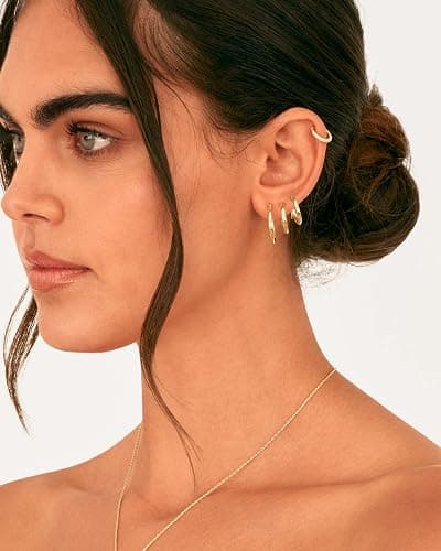 PAVOI 18K Gold Plated Small Hoop Earrings for Women, Earrings Piercing Pack | Hypoallergenic Earrings with 925 Sterling Silver Posts, Trendy Geometric Chunky Huggie Hoop Earrings thumbnail 3
