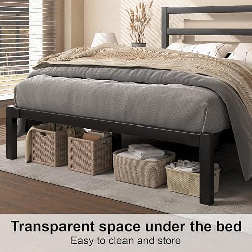 E-Motie Queen Size Bed Frame, Metal Platform Bed Frame with Headboard and Footboard, Underbed Storage Space, No Box Spring Needed, Easy Assembly,Black thumbnail 4