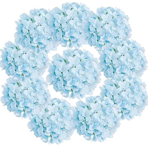 Auihiay 10PCS Hydrangea Artificial Flowers, Faux Blue Flowers | for Wedding Centerpieces, DIY Bouquets, Bridal Shower, Floral Decor Home Decoration with Stems - Image 1