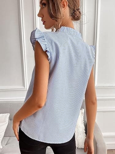 Floerns Women's Striped Ruffle Cap Sleeve Tops Summer Blouse Tops V Neck Business Causal Work Outfits for 2025 thumbnail 2