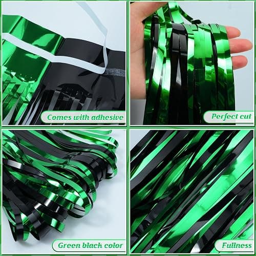 3Pack 3.3Ft x 6.6Ft Graduation Foil Fringe Curtain Backdrop Decorations, Green Black Metallic Tinsel Foil Streamers Curtain Photo Booth Background for Graduation Prom Wedding Birthday Party Decoration thumbnail 4