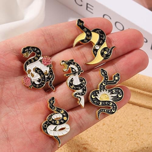 ROFARSO Snake Enamel Lapel Pin Set Cartoon Love Life Pin, Halloween Accessory for Backpacks Clothing Bags Hats Shirts (5piccs pin set) thumbnail 6