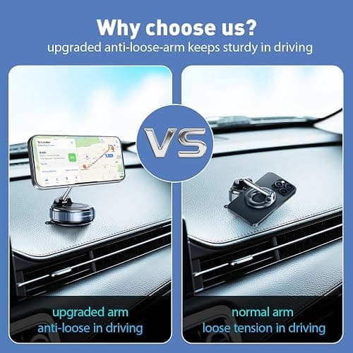 TUTGLOBAL Magnetic Car Phone Holder Mount【Upgraded Anti-Loose-Arm Version】 360° Adjustable Nano Gel Vacuum Suction Cup Phone Holders for Your Car for MagSafe Cases iPhone 17-12 [108lbs & 3000gf] thumbnail 2