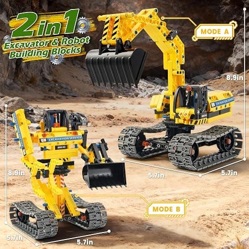 Jumlys STEM Building Toy for Kids Boys Girls Age 5, 6, 7, 8, 9, 10, 11, 12 Years Old, 2 in 1 Excavator Robot Building Sets, 344 Pcs DIY Engineering Construction Building Blocks Kits thumbnail 3