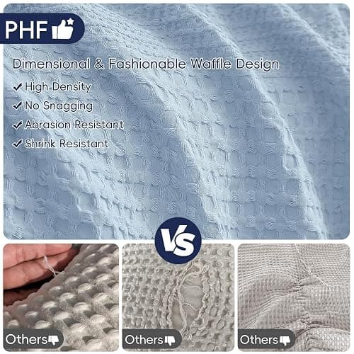 PHF Lightweight Waffle Weave Blanket Queen Size, Breathable & Ultra Soft, 90"x 90" Soft & Cozy Thin Blanket for Spring & Summer & Hot Sleepers, Bed, Home Decor - Sky Blue thumbnail 5