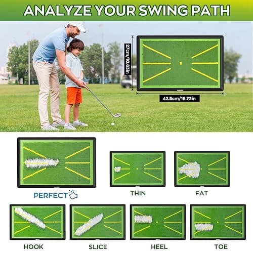 IMAYCC Golf Mat 2Pics Replaceable Hitting Practice Mat with Antislip Rubber Base for Analysing Swing Path Training Indoor Outdoor,Nice Gift for Golf Beginners,Adults and Children thumbnail 3