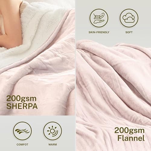 Cozorbt Heat Blanket 50”x60” Throw,Soft Flannel & Sherpa Reversible Electric Blanket with 10 Heat Settings,12 Timer Setting and 3 Hours Auto-Shut Off,ETL Certified Machine Washable,Pink thumbnail 3