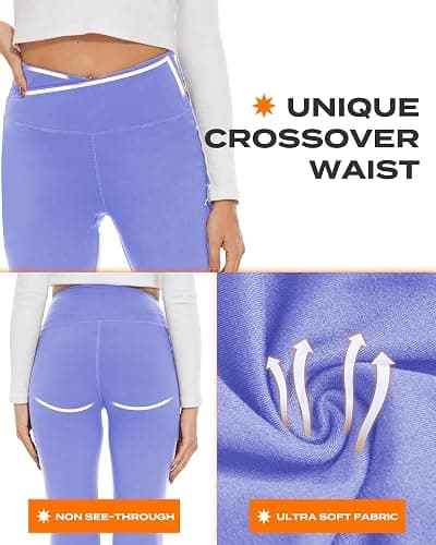 TNNZEET Black Flare Leggings for Women, Crossover Yoga Pants with Pockets Bootcut Flared Leggings thumbnail 4