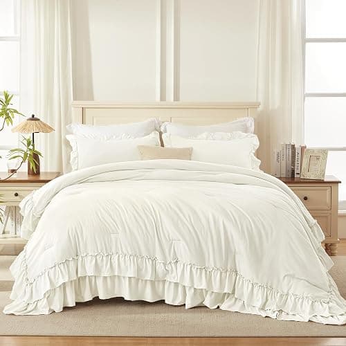 Andency Ivory Twin XL Size Comforter Set, Shabby Chic Bedding Comforter Set for All Seasons, 2 Pieces Lightweight Soft Western Modern Bed Set for Women Girls thumbnail 3
