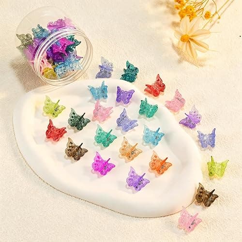 Mini Butterfly Hair Clips, Sparkly Y2K 90s 50pcs Hair Accessories (Glitter) | Tiny Small Claw Clips, Cute Barrette, Festival Plastic Jewelry, for Women Girls thumbnail 6