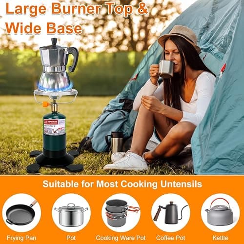 Camping Stove Propane Burner, Portable Camp Stove with Foldable Gas Tank Base, Adjustable Flame Backpacking Cooker for Camping, Small Single Burner Propane Stoves Kit for Hiking Tent Outdoor Cooking thumbnail 5