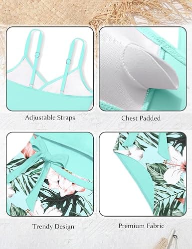 BAVADER Girls Swimsuit Cutout One-Piece Bathing Suit V-Neck Swimsuits for Teens Cute Swimwear with Drawstring Cover Up 9-18y thumbnail 4