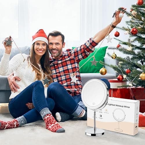 Lighted Makeup Mirror, 8" Rechargeable Double Sided Magnifying Mirror with 3 Colors, 1x/10x 360° Rotation Touch Screen Vanity Mirror, Brightness Adjustable Magnification Cosmetic Light up Mirror thumbnail 2