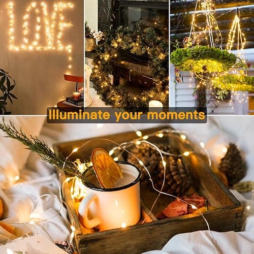 Ollny Fairy Lights Battery Operated - 10m 100 LEDs Christmas String Light for Bedroom, Waterproof Micro Cooper Wire Light for Indoor/Outdoor/Outside/Bottle/Tree Decorations (Warm White) thumbnail 7