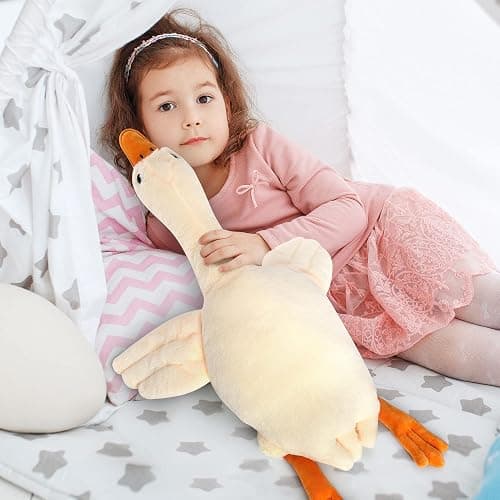Qpewep 30" Goose Stuffed Animal Weighted Plush Toy 3.2Ibs White Swan Throw Soft Plush Sleeping Pillow Stuffed Animal Toys for Kids Gifts thumbnail 6