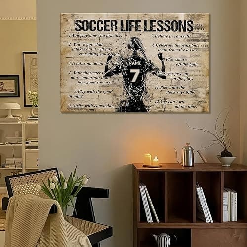 HYESANGNY Personalized Soccer Life Lessons Canvas Wall Art, Custom Motivational Canvas Prints with Your Name & Numbers, Inspirational Sports Gifts for Football Lovers, Athletes Bedroom Decor, 12 X 8 thumbnail 2