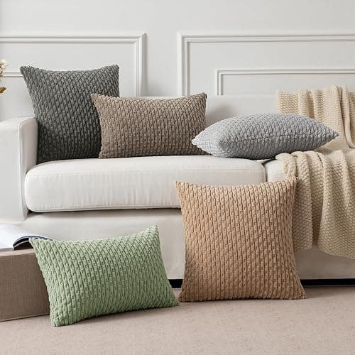 Kevin Textile Spring Boho Cushion Covers 45 x 45 cm Set of 2 Soft Striped Corduroy Decorative Square Cushions Covers 18x18 Inch with Invisible Zipper for Chair Couch Sofa Bedroom, Sage Green thumbnail 7