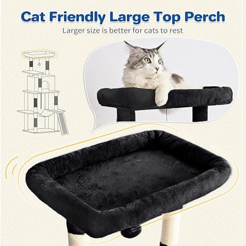 ABCPET Cat Tree Tower 63in Multi-Level Cat Tower for Indoor Cats with Sisal Scratching Posts, Condo, Hammock, Dangling Ball and Extended Platform for Cats to Play, Black thumbnail 3