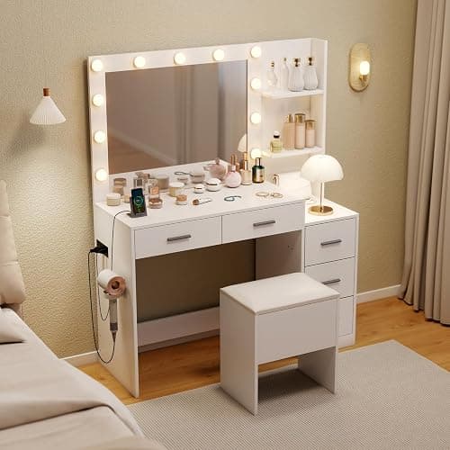 CHARMAID Vanity Stool with Hidden Storage, Cushioned Vanity Bench, Backless Makeup Stool with Soft Seat, Small Storage Footrest for Bedroom, Closet, Entryway, White thumbnail 6