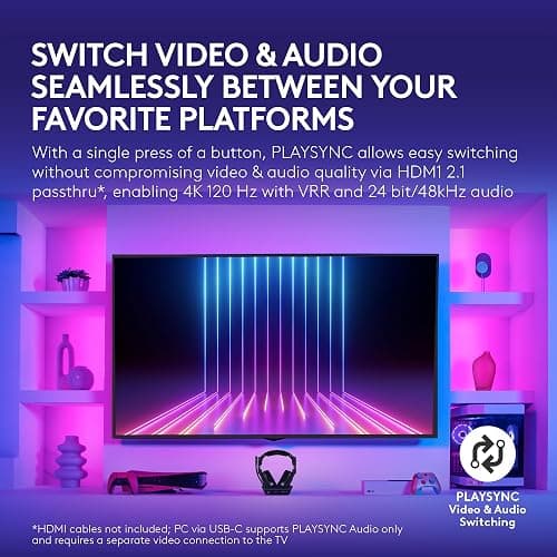 Logitech G Astro A50 X Multi-Platform Wireless Gaming Headset + Base Station for PS5/Xbox/PC: PLAYSYNC Video & Audio Switcher, HDMI 2.1 4K 120Hz VRR, <24bit/48kHz, 24hr Battery, 2.4GHz & BT - Black thumbnail 3