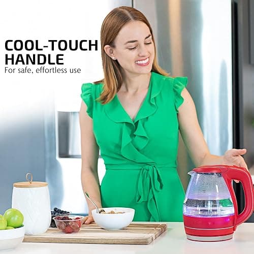 OVENTE Electric Kettle, 1.5L Borosilicate Glass Countertop Water Heater and Boiler for Coffee or Tea, BPA-Free, Auto Shut-Off, Boil-Dry Protection, Removable and Washable Spout Filter, Red KG83R thumbnail 7