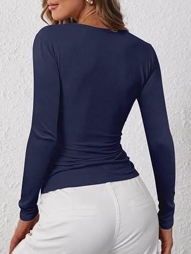 ANRABESS Women's Long Sleeve Henley Tops Ribbed Knit Slim Fitted Trendy T Shirt Basic Tees Layer 2025 Fall Fashion Outfits thumbnail 6