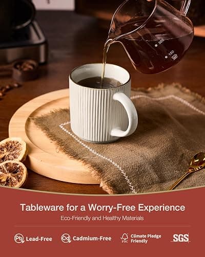 famiware Coffee Mug Set for 6, Star 12 oz Catering Mugs Cup Set with Handle for Coffee, Tea, Cocoa, Milk - Ceramic Stoneware Drinkware Set, White thumbnail 3
