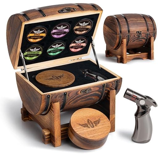 INSISART Whiskey Smoker Kit, Old fashioned Smoker Kit with Barrel,Charred | Patent Pending, with torch and 6 wood chips, Smoke infuser for cocktails and bourbon, Whiskey Gifts for Men,Dad(NO Butane) - Image 1