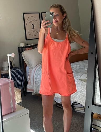 Zhiyouni Women's Summer Sleeveless Mini Dress V Neck Spaghetti Straps Athletic Built-in Shorts Sundress thumbnail 3