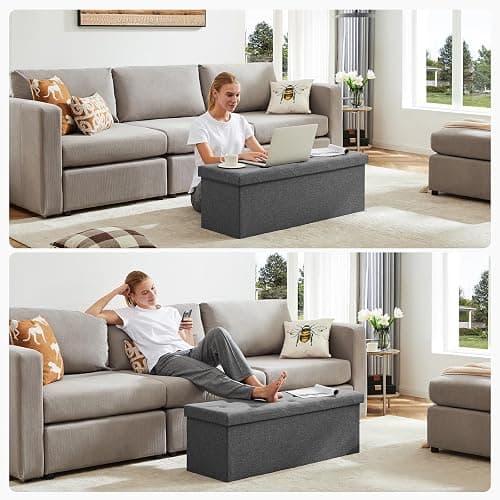 DUMOS 43 Inch Folding Storage Ottoman Bench, Large Ottoman with Storage | Storage Chest with Thicker Foam Padded Seat, End of Bed Foot Rest Stool for Bedroom Living Room Entryway, Load 660 lbs, Grey thumbnail 6