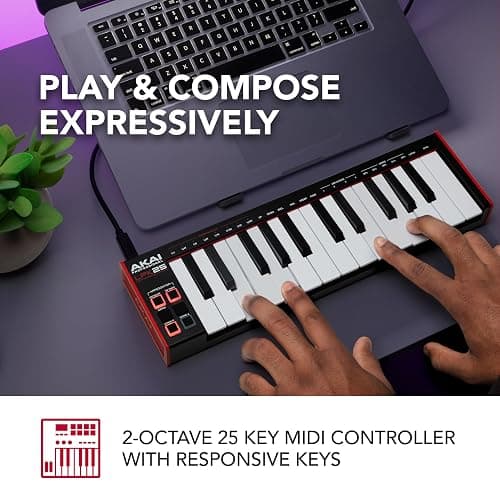 Akai Professional LPK25 - USB MIDI Keyboard Controller with 25 Responsive Synth Keys for Mac and PC, Arpeggiator and Music Production Software,black thumbnail 2