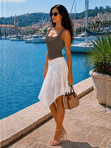 ATHMILE Double Lined Tank Tops for Women Summer Square Neck Sleeveless Basic Spring Going Out Top thumbnail 3
