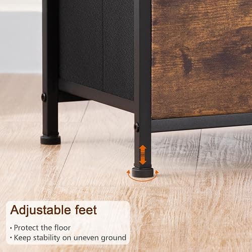 LOAKEKEL Night Stand Set 2, Nightstand with Charging Station, End Tables with Storage Shelf for Small Spaces, Bedside Table Side Tables with 2 Fabric Drawers for Bedroom, Rustic Brown, HETS020PBR thumbnail 9