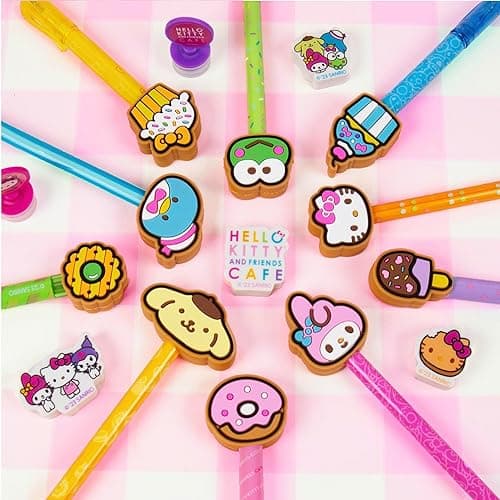 Hello Kitty & Friends Café Multi-Pen Set, 10 Hello Kitty Pens For Kawaii Notebook, Stamps, Erasers & More Sanrio Stationery, Fun Office Supplies, Cute School Supplies, Hello Kitty Merch thumbnail 5