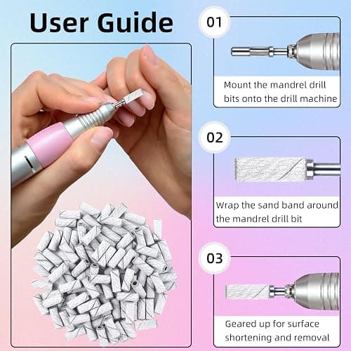 100 Pcs (180 Grit White) Small Sanding Bands Nail Drill Bit,Nail Drill Bits,Extreme Fine Grit Mini Sanding Band,Nail Bits,Upgrade 3.1mm Mandrel Bits,Professional Nail Drill Bit for Acrylic Nails thumbnail 6