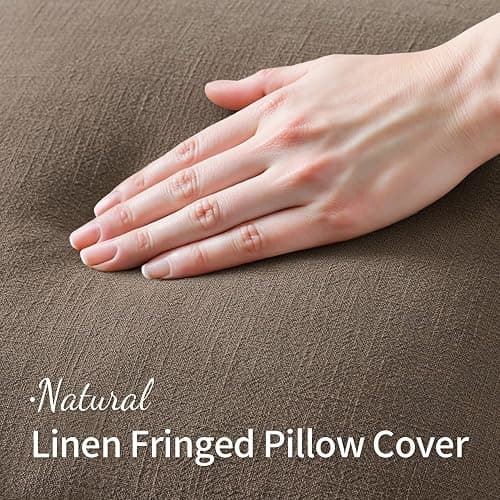 MIULEE Decorative Throw Pillow Covers Neutral Linen Fringe Throw Pillows Set of 2 Cocoa Brown Boho Farmhouse Cushion Covers for Couch Sofa Bed Living Room Fall Home Decor 20x20 Inch thumbnail 2