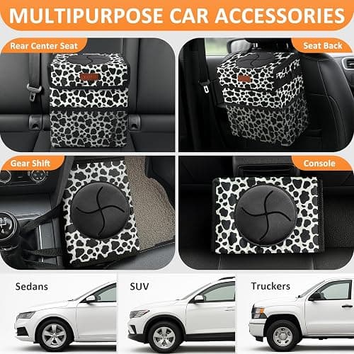 Vankor Car Trash Can with Lid Leak Proof Car Accessories for Women | 2.2 Gallon Cute Hanging Car Trash Bin for Men Car Truck Vehicle Sedan SUV Interior Automotive Garbage Cans, Cow Print thumbnail 5