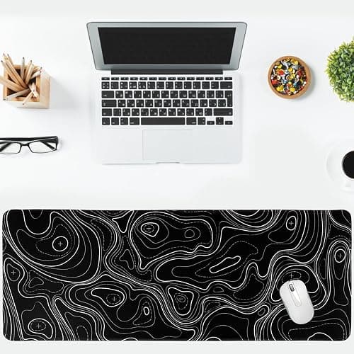 Gaming Mouse Pad Topographic Contour Large Desk Mat Long Computer Keyboard Mouse Mat Mousepad with Slip Base Desk Pad Edge for Home Office Work (Black) thumbnail 3