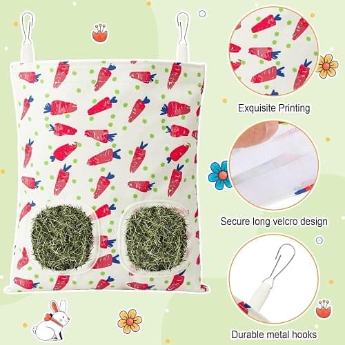 UPINS 2 Pack Guinea Pig Hay Feeder,Rabbit Hay Bag Hanging Hay Holder for Guinea Pig Cage Hay Feeder for Bunny Rabbits Chinchillas Hamsters Small Pets and Animals thumbnail 3