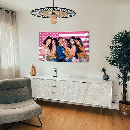 Funny Art Aesthetic Katseye Tapestry Flags 3×5 Feet Pink Wall Hanging Flag with Brass Grommets for Living Room, Bedroom, College Dorm Room, Party Decoration thumbnail 2