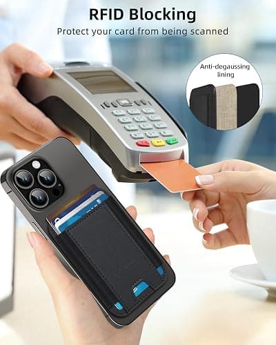 for MagSafe Wallet, Strongest Magnetic Wallet for iPhone 16/15/14/13/12 Series, 7 Cards Holder, Magnetic Phone Wallet, Leather Minimalist Slim RFID for iPhone Wallet, 1 Slot, Black & Black - Black Wallet - Black Band thumbnail 4